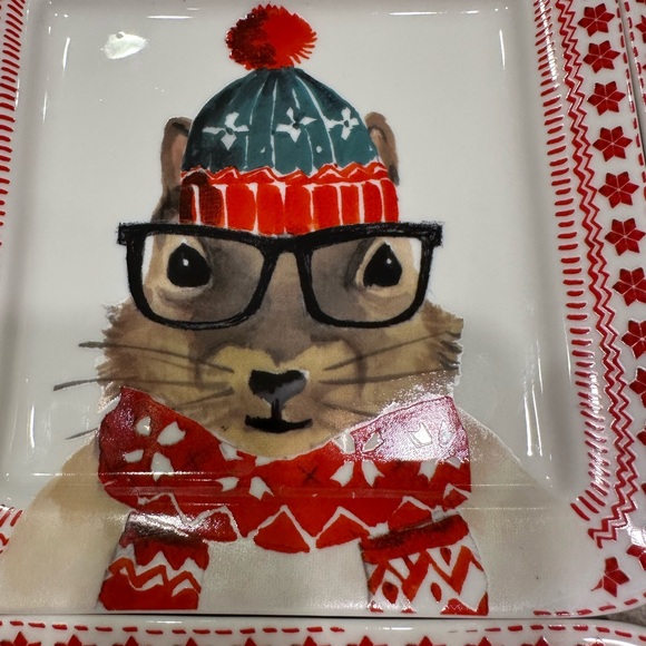 Ciroa woodland creatures celebrate winter set of 4 desert/appetizer plates 6x6 - Picture 5 of 10